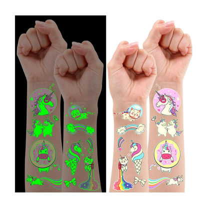 Partywind 380 Styles (30 Sheets) Luminous Tattoos for Kids, Mixed Styles Temporary Tattoos Stickers with Mermaid/Dinosaur/Space/Pirate for Boys and Girls, Glow Party Supplies
