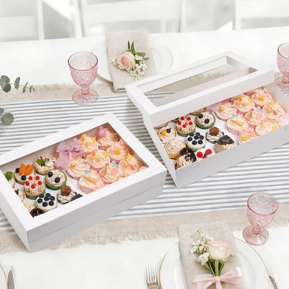 TOMNK 20pcs Cupcake Boxes, Cupcake Boxes 12 Count, 13x10x3.5 Inch White Containers Bakery Holders with Windows and Inserts to Fit Muffins, Cookies