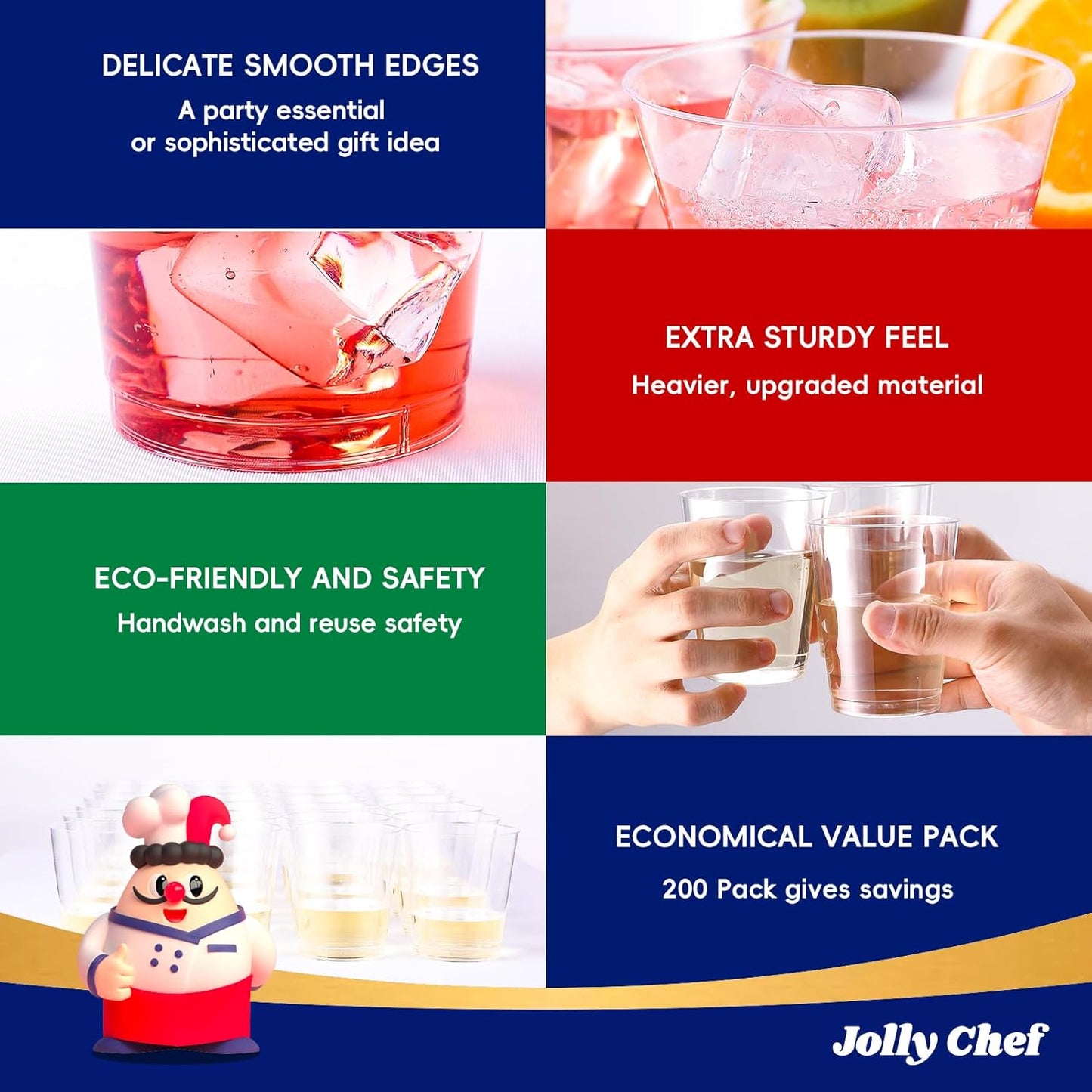 JOLLY CHEF 12 oz Clear Plastic Cups, 100 Pack Heavy-duty Party Glasses, Disposable Plastic Cups for Halloween,Thanksgiving Day, Christmas Party