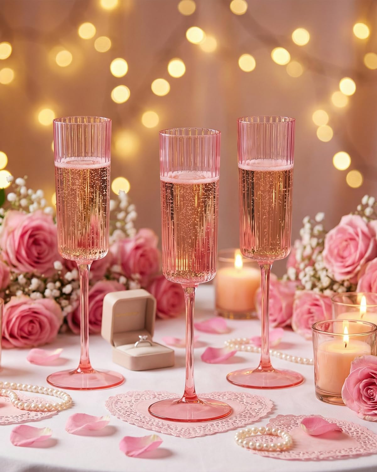 Ciaell 24 Pack Plastic Champagne Flutes - 6oz Ribbed Disposable Champagne Glasses - Clear Vintage Mimosa Glasses with Long Stem, Elegant for Weddings, Birthdays, Party