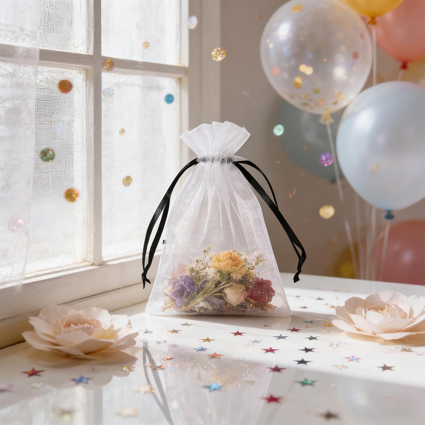 Wudygirl 100pcs 5X7 Inches White Organza Bags Christmas Drawstring Pouches Party Wedding Favor Bags Goodie bags(White 5x7)