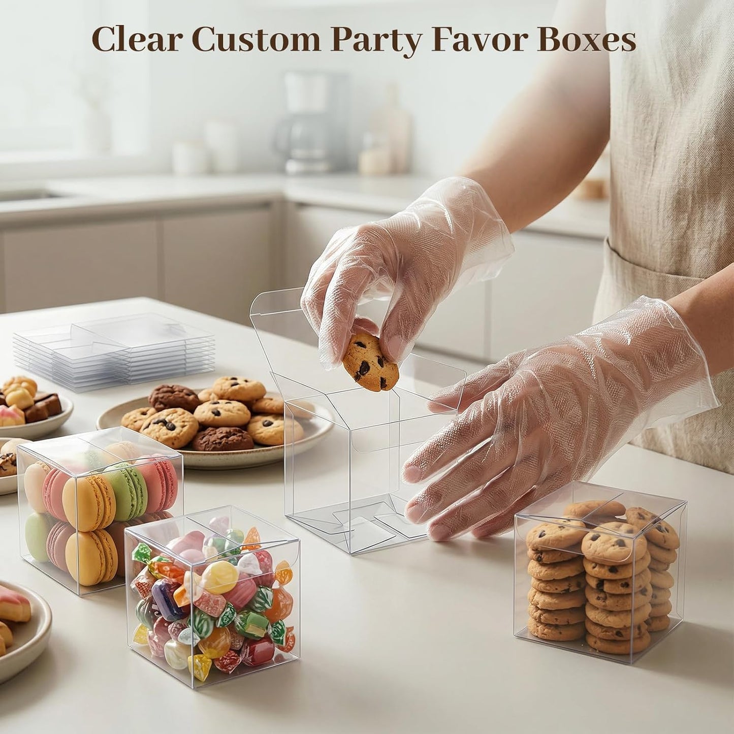 VGOODALL 100 Pcs Clear Favor Boxes, 2x2x2 Inch Small Transparent Cube Gift Boxes for Candy, Macarons, Jewelry, Wedding, Birthday, Baby Shower Party Favors