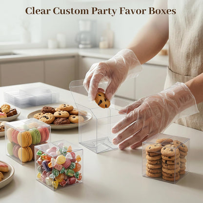VGOODALL 100 Pcs Clear Favor Boxes, 2x2x2 Inch Small Transparent Cube Gift Boxes for Candy, Macarons, Jewelry, Wedding, Birthday, Baby Shower Party Favors