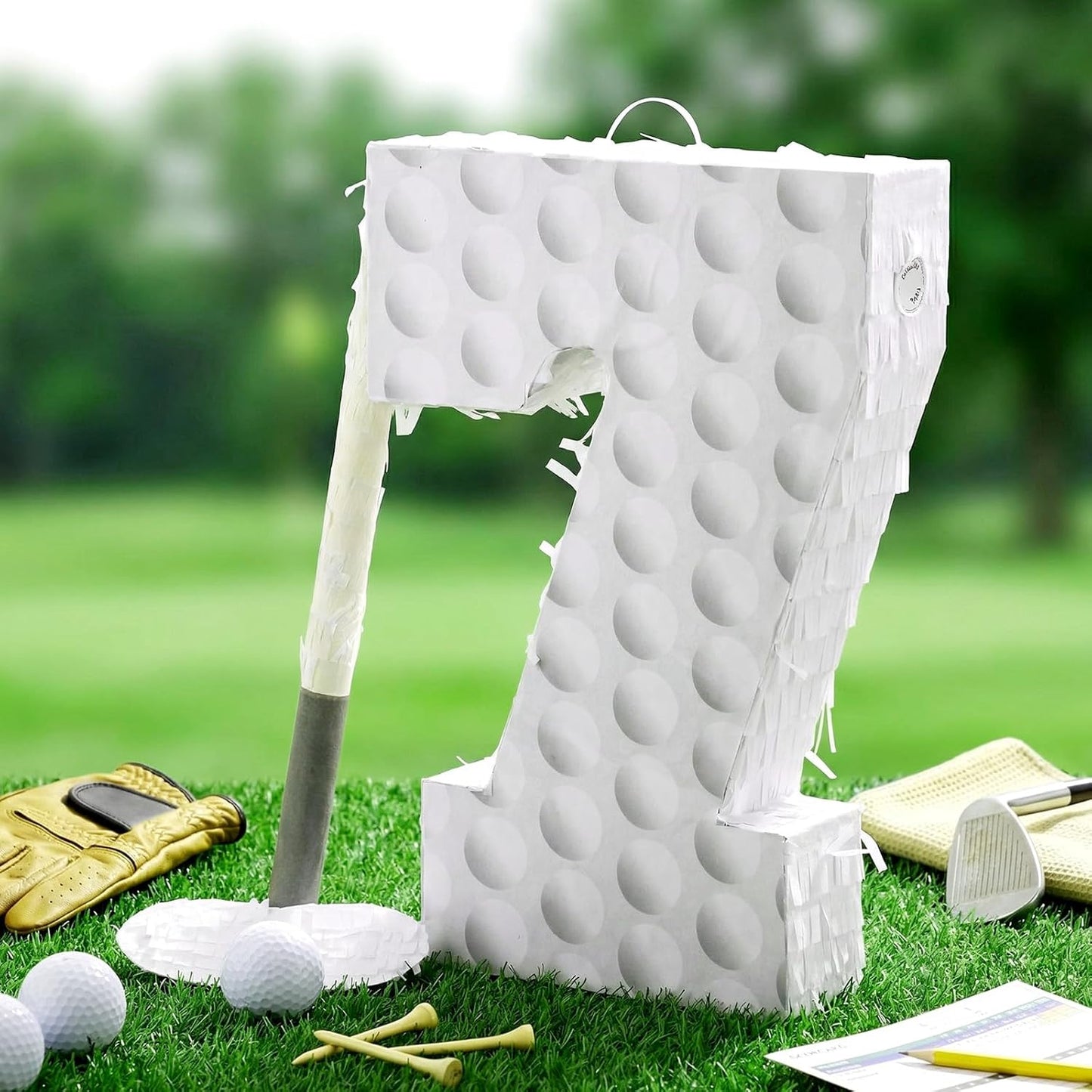 Gemscream Golf Number 7 Piñata with Stick Blindfold and Confetti Golf Birthday Decorations Sports Themed Piñata 7th Birthday Party Supplies