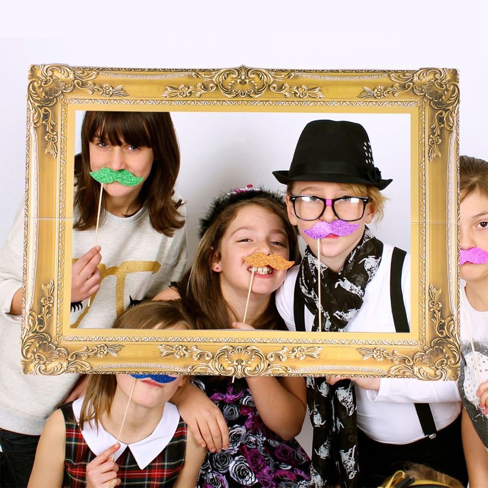 Holibanna Large Photo Booth Props 2pcs DIY Paper Picture Frame Cutouts Fun Photo Portable Booth Selfie Props Decorative Golden Handheld Prop for Memorable Moments Christmas