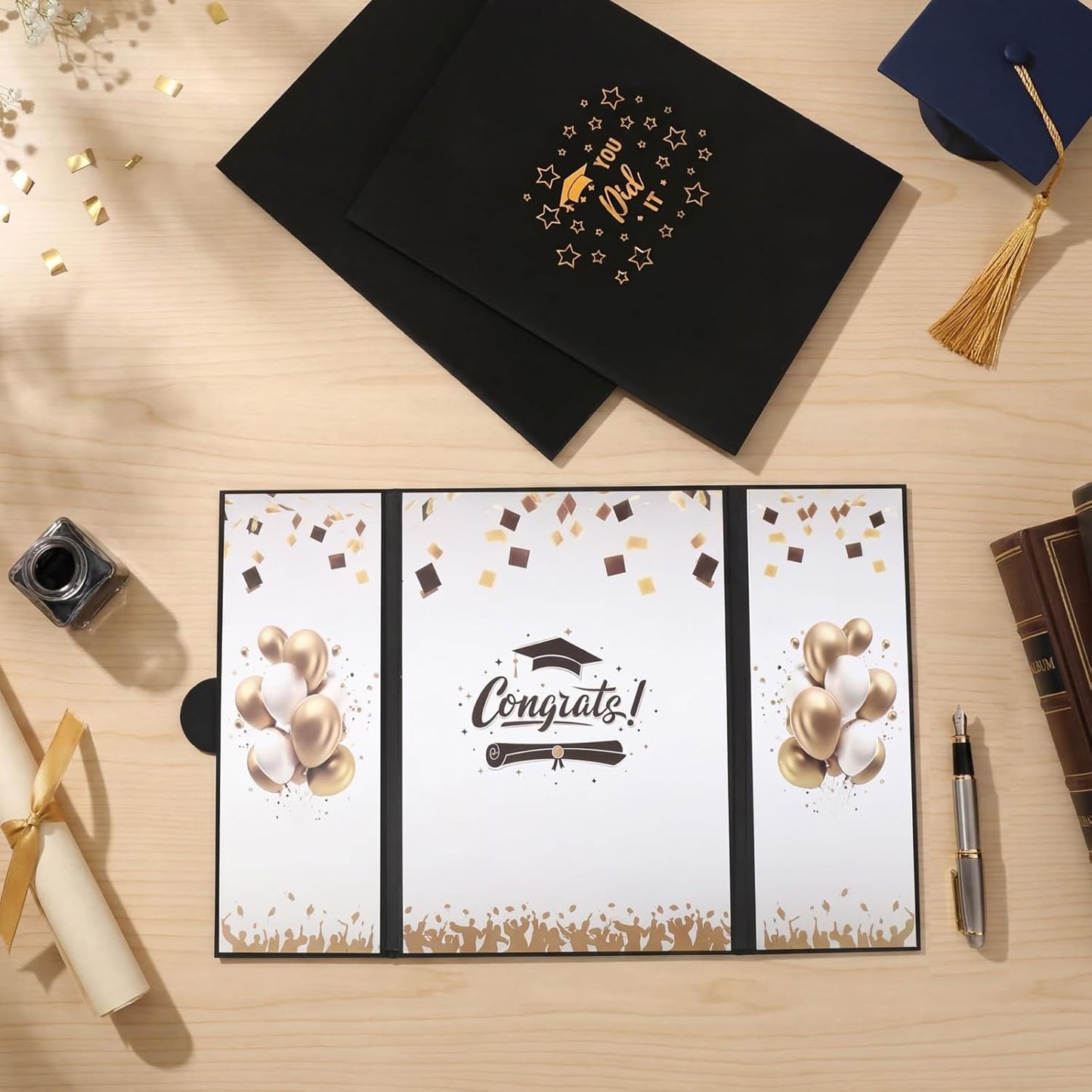 Engrowtic 3 Pcs Graduation Guest Book 2026 Black Gold Graduation Party Decorations Congratulations Graduates Signature Guest Book for Class of 2026 Men Women College High School Graduations Gift Card