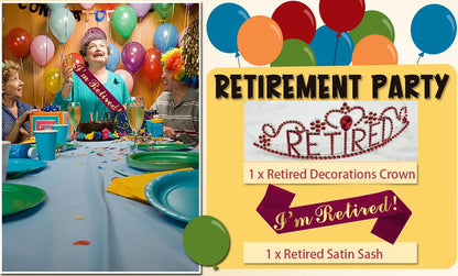 JETKONG Retirement Party Decorations Retired Tiara/Crown, Retired Sash for Women Retirement Gifts, Retirement Party Supplies, Gifts, Favors (Rose Gold)
