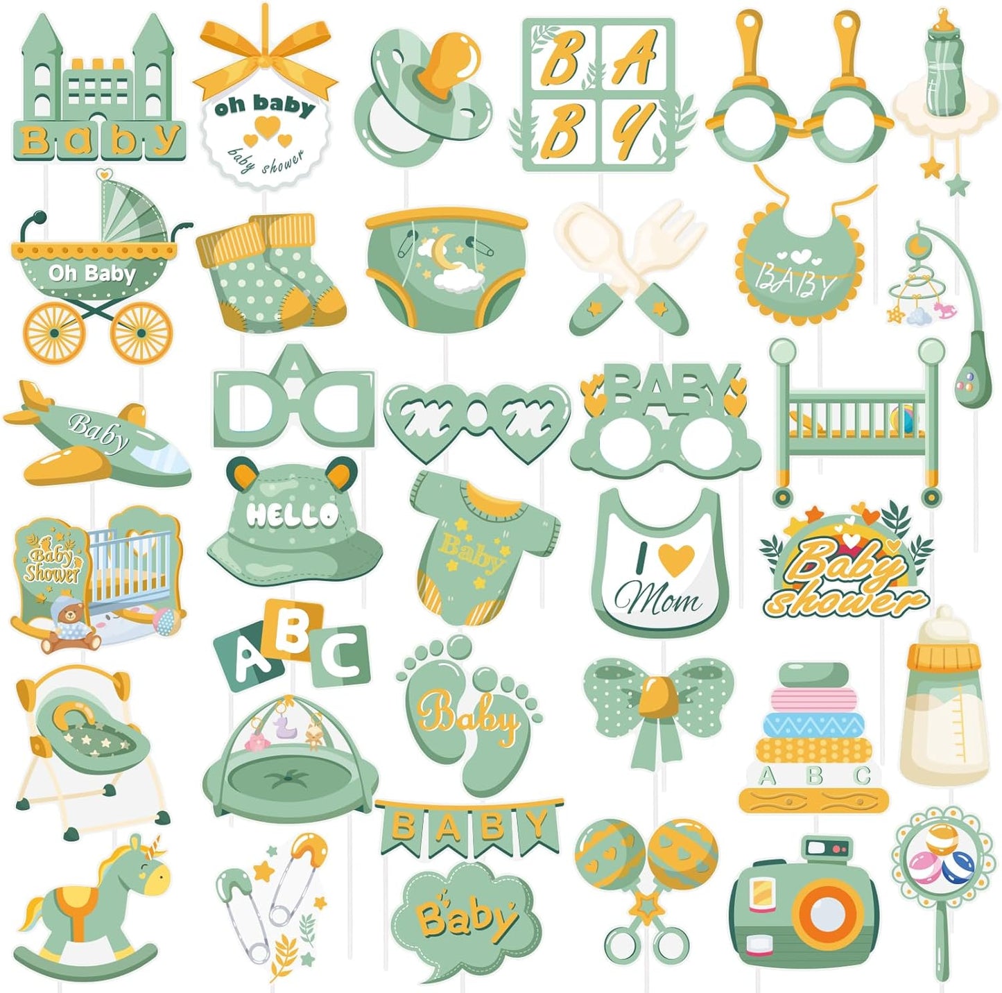 SUNBEAUTY 38 PCS Sage Green Wedding Photo Booth Props,Bridal Shower Photo Props, Engagement Party Decorations, Wedding Decorations for Ceremony Outside, Wedding Party Supplies for Girls