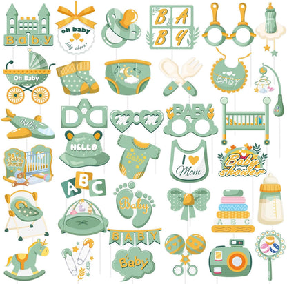 SUNBEAUTY 38 PCS Sage Green Wedding Photo Booth Props,Bridal Shower Photo Props, Engagement Party Decorations, Wedding Decorations for Ceremony Outside, Wedding Party Supplies for Girls