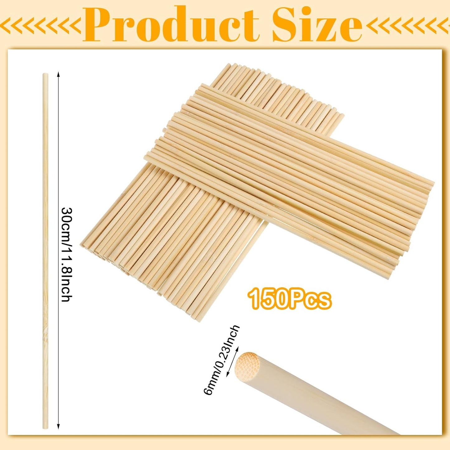 150 Pcs Wooden Dowel Rods - 1/8 x 12 Inch Wooden Sticks for Crafts Unfinished Cake Dowels Sticks for Flower Bouquet and DIYers