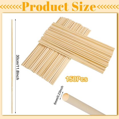 150 Pcs Wooden Dowel Rods - 1/8 x 12 Inch Wooden Sticks for Crafts Unfinished Cake Dowels Sticks for Flower Bouquet and DIYers