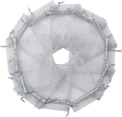100pcs White Organza Bags 2x3 inch Sheer Drawstring Gift Bags Jewelry Pouches Wedding Party Christmas Favor Gift Bags, Little Mesh Gift Pouches Mini Candy Bags for Small Presents Earrings