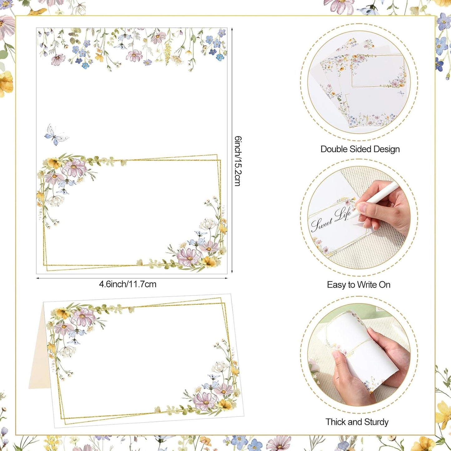 Honoson 48 Pcs Watercolor Greenery Place Cards for Table Setting 4.6 x 3 Inch Blank Fillable Seat Card Eucalyptus Tent Folding Name Card for Weddings, Parties, Banquets