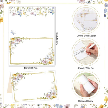 Honoson 48 Pcs Watercolor Greenery Place Cards for Table Setting 4.6 x 3 Inch Blank Fillable Seat Card Eucalyptus Tent Folding Name Card for Weddings, Parties, Banquets