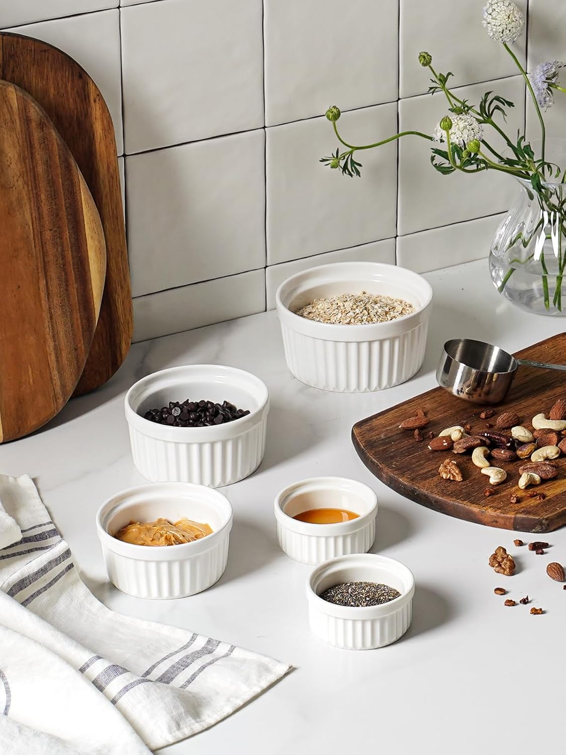 LE TAUCI Ramekins 4 OZ Oven Safe, Creme Brulee Ramekins, Pudding Custard Cups Souffle Ramiken, Dipping Sauce Dishes, Ceramic Ramekin Bowls Set of 6, White
