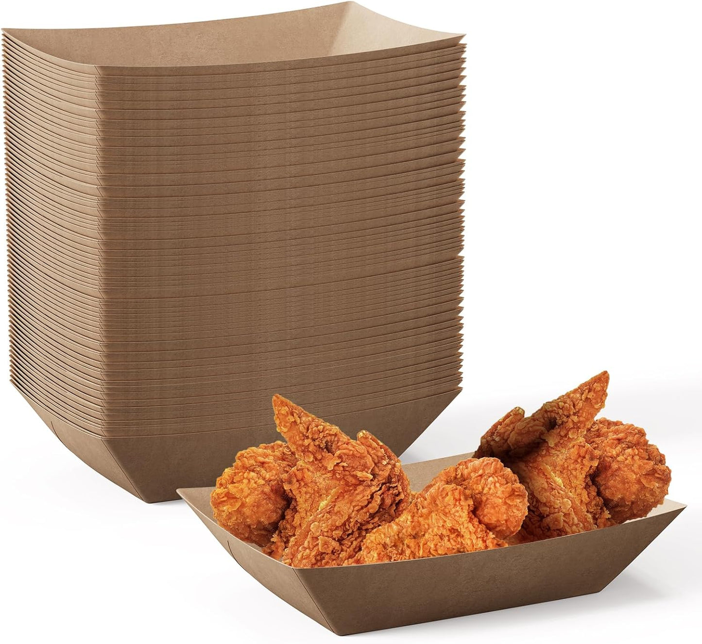 JOLLY CHEF 2lb Paper Food Trays, 250 Pack Disposable Paper Boat, Serving Boats for Gameday, Food Holder Trays for Snacks French Fries Nachos Hot Dog Tacos BBQ Party