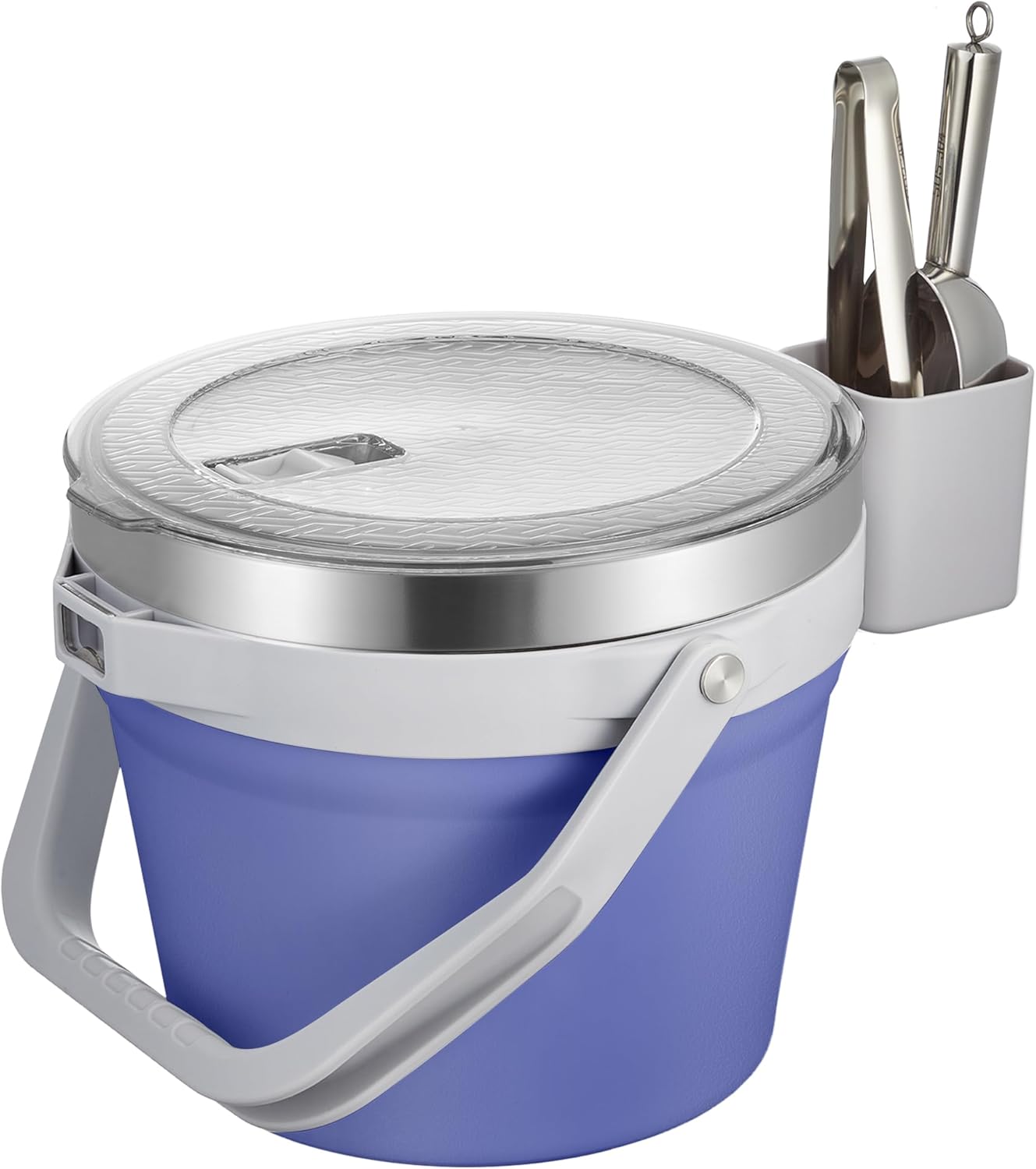 COKTIK 7L Vacuum Insulated Ice Bucket with Lid and Scoop& Tongs，Large capacity Stainless Steel Beverage Bucket for Cocktail, Champagne, Wine, Beer，Large Parties（Milk White Suit）