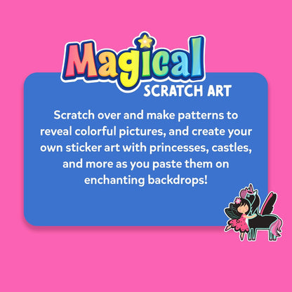 Skillmatics Scratch Art Book for Kids - Unicorns & Princesses, Craft Kits & Supplies, 30+ Scratch Stickers, Travel Toys, DIY Kit, Gifts for Girls & Boys Ages 3, 4, 5, 6, 7, 8