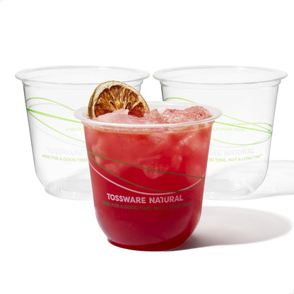 TOSSWARE NATURAL 12oz Arc - Plant Based 98mm Clear Cold Cups - Plastic Alternative for Parties, Bachelorettes, Weddings - Recyclable - Set of 100