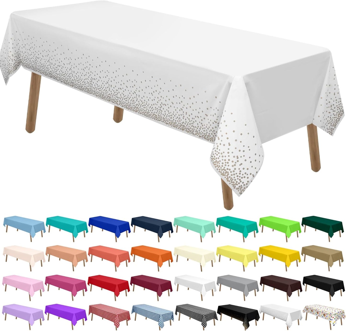 PARTY ULYJA White Plastic Tablecloths 2 Pack Disposable Table Covers 54 x 108 Inch Bridal Shower PEVA Vinyl Table Cloths for Picnic Birthday Wedding Banquet Parties 8 ft Rectangle Table Use