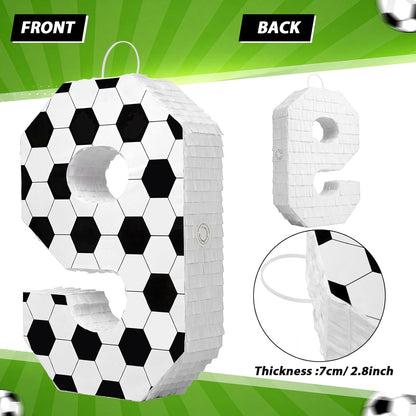 Gemscream Number 9 Soccer Piñata Bundle with Blindfold and Stick Small Piñata Party Decoration for Mexican Fiesta Cinco De Mayo School Anniversary Football Party Celebration Gift 15.75 x 11 x 2.8 in