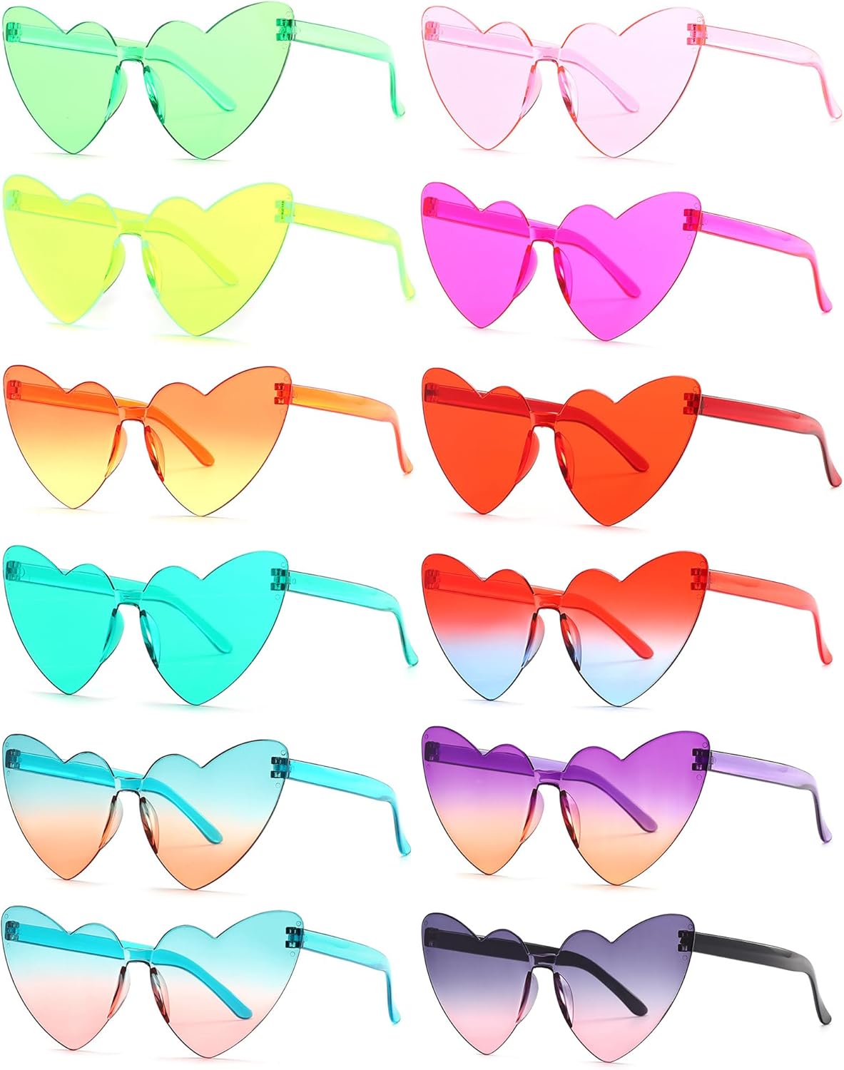 LIULIUBTY Heart Shaped Rimless Sunglasses 12Pack, Bachelor Party Cool Colorful Funky Sunglasses