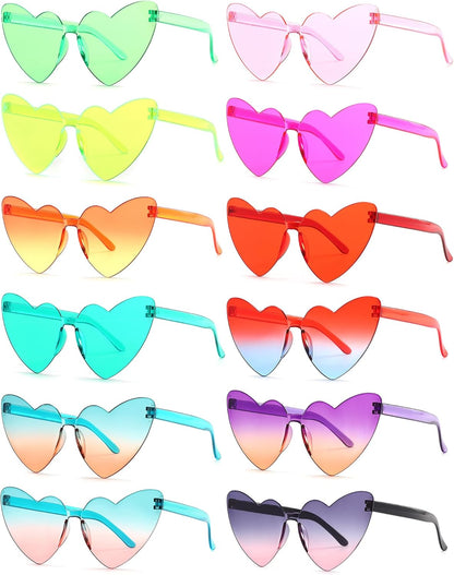 LIULIUBTY Heart Shaped Rimless Sunglasses 12Pack, Bachelor Party Cool Colorful Funky Sunglasses