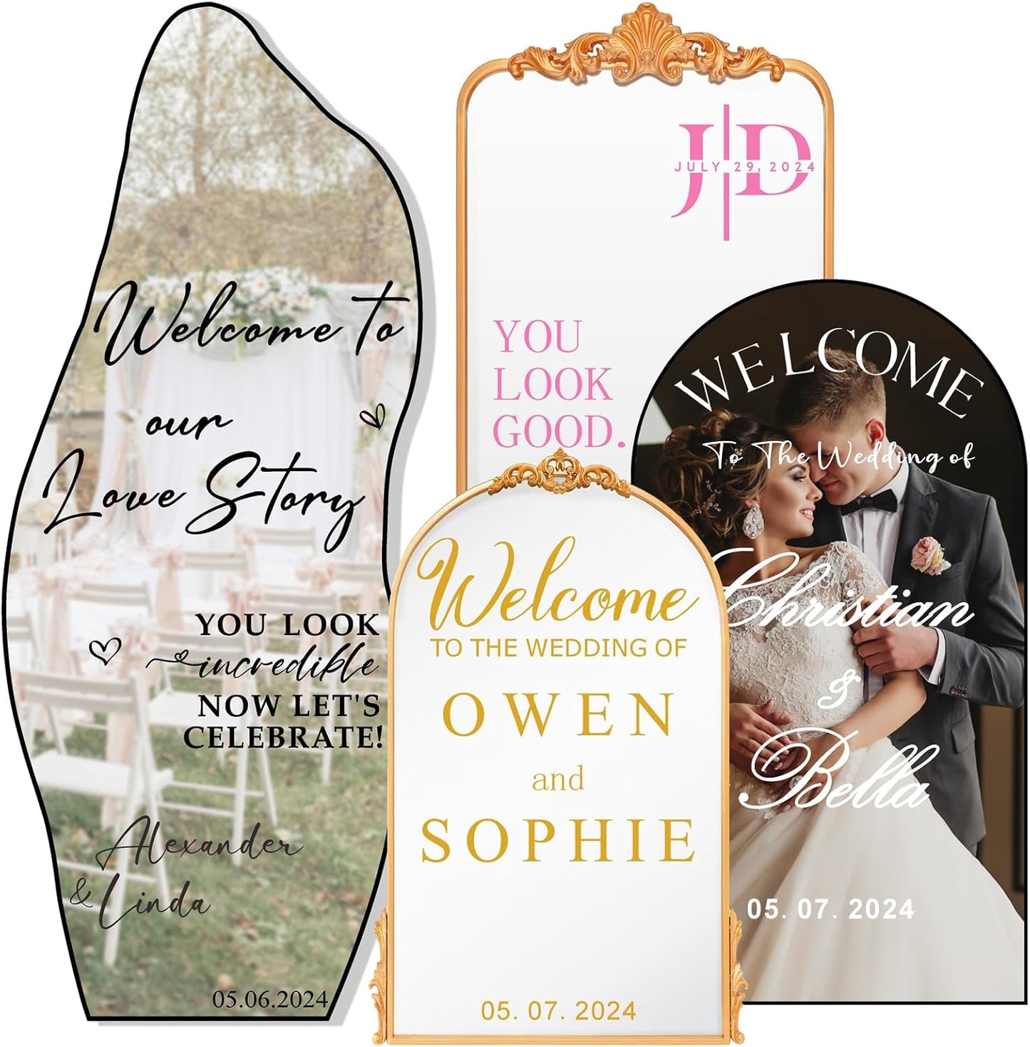 Custom Name Welcome to Our Wedding Signs Personalized Wedding Mirror Decals Selfie Mirror Decal for Wedding Entry Reception Display Golden Date Marriage DIY Vinyl Lettering Welcome Party Decoration