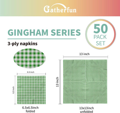 Gatherfun Disposable Red and White Gingham Paper Napkins (Pack of 50)