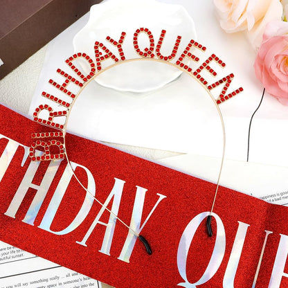 Birthday Sash & Crown for Women - Tiara Headband, Girls' Decorations Accessories