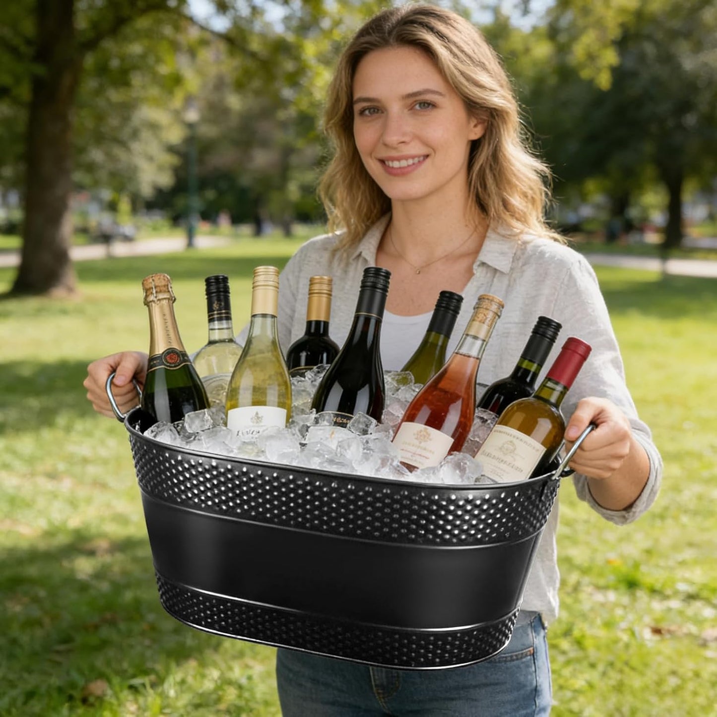 4 Gallon Galvanized Beverage Tub, 2 Pcs Heavy-Duty Ice Buckets Large Galvanized Drink Buckets with Handles for Catering Bars Parties