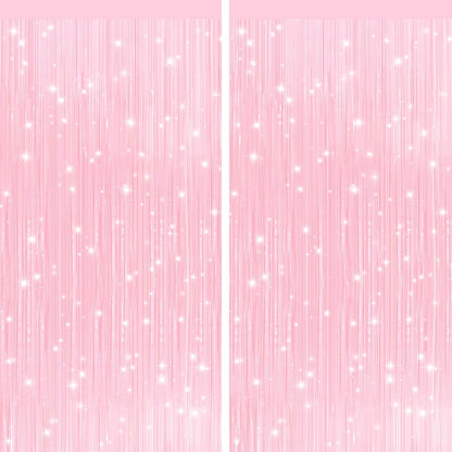 GCB 2Pack Black Metallic Tinsel Foil Fringe Curtains, Black Foil Curtain Backdrop, Photo Booth Props for Birthday Wedding Baby Shower Bachelorette Xmas Celebration Party Decorations Door Streamers