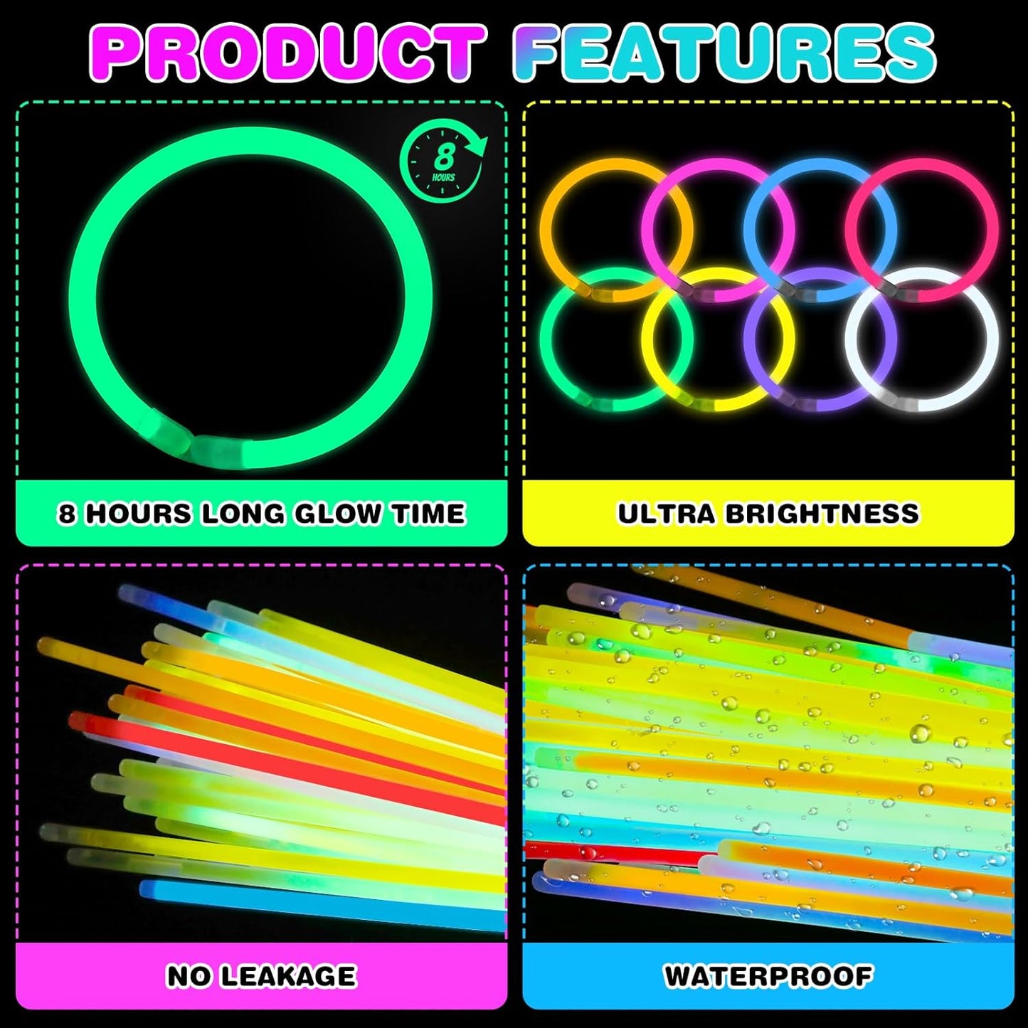 YixangDD 86 PCS Ultra Bright Glow Sticks, 8 Inch Glow Sticks Bulk Party Pack, Light Up Sticks for Glow Bracelets, Necklaces, Concerts, Christmas, Party Supplies with 86 Connectors