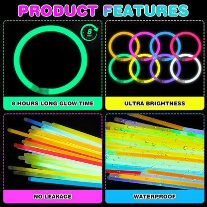 YixangDD 86 PCS Ultra Bright Glow Sticks, 8 Inch Glow Sticks Bulk Party Pack, Light Up Sticks for Glow Bracelets, Necklaces, Concerts, Christmas, Party Supplies with 86 Connectors