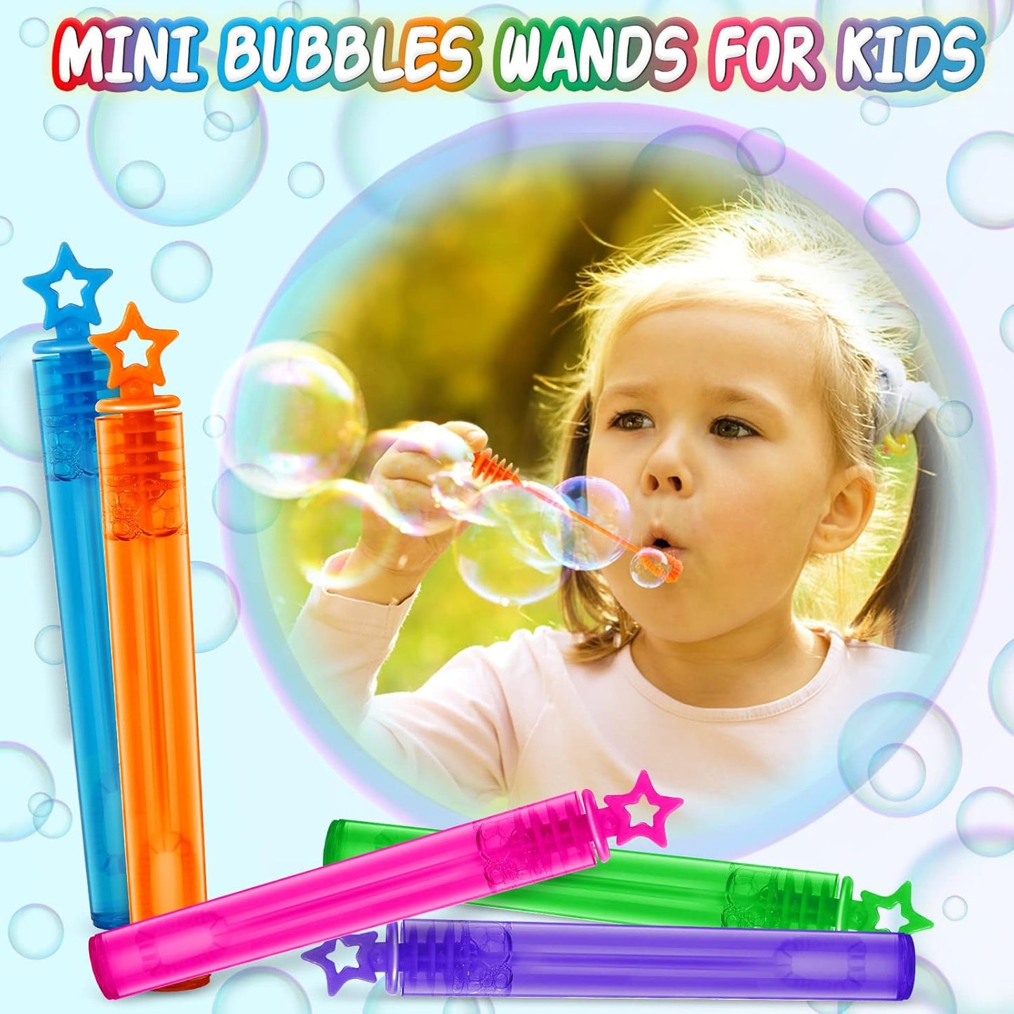 300 Pcs Mini Bubble Wands in 10 Colors, Bulk Party Favors for Kids, Themed Birthday, Christmas, New Year, Valentine, Carnival, School Classroom Prizes for Boys & Girls, Ideal Goodies Bags Stuffers