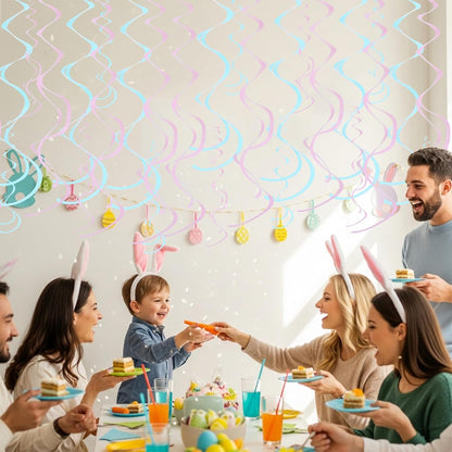 BEISHIDA Blue Blue Silver Hanging Swirls Party Decorations Plastic Streamer for Ceiling, Birthday Hanging Party Supplies, Pack of 30