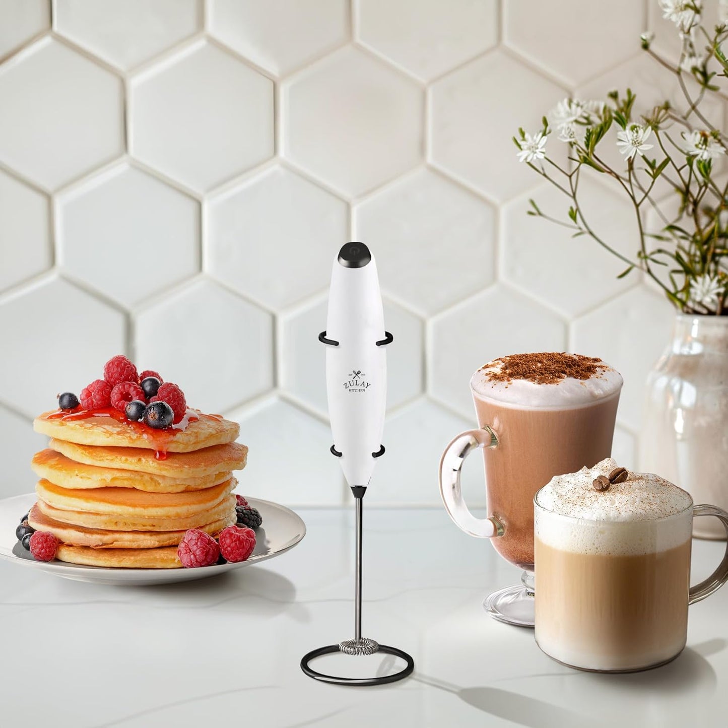 Zulay Kitchen Powerful Milk Frother Wand With Duracell Batteries - Ultra Fast Handheld Drink Mixer - Electric Whisk Foam Maker for Coffee, Lattes, Cappuccino & Matcha - Z1 Motor - Black - Colors C