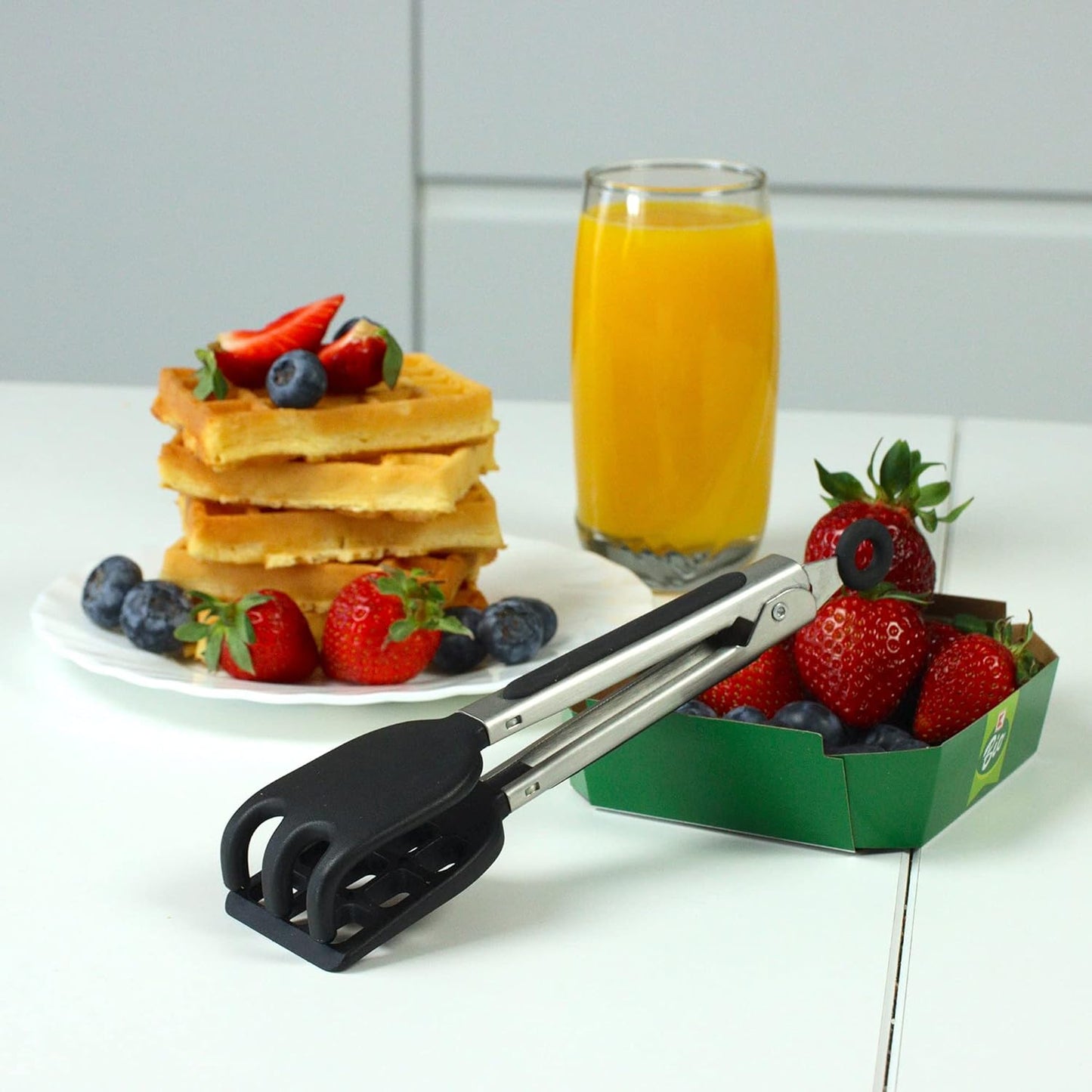 Mini Waffle Tongs by StarBlue Green – 8 Inches Silicone and Nylon Serving Tongs with Non-Slip Smooth Handles, Non-Scratch and Dishwasher Safe, Multipurpose Spatula for Belgian Waffle Serving