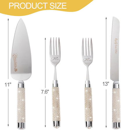 Wedding Cake Cutting Set, Wedding Cake Knife and Server Set with Fork for Mr Mrs for Anniversary Engagement Birthday