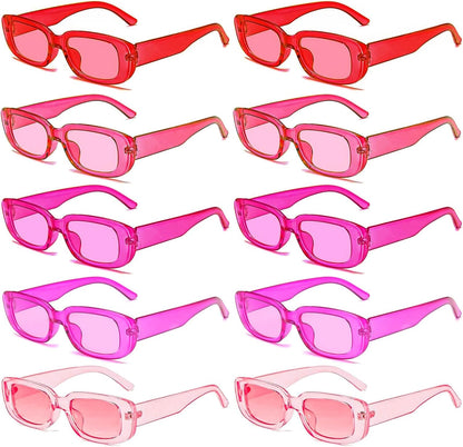 SUNOVELTIES 10 Pack Rectangle Sunglasses for Women Retro Narrow Square Glasses 90s Aesthetic Vintage Eyewear Uniex Adult