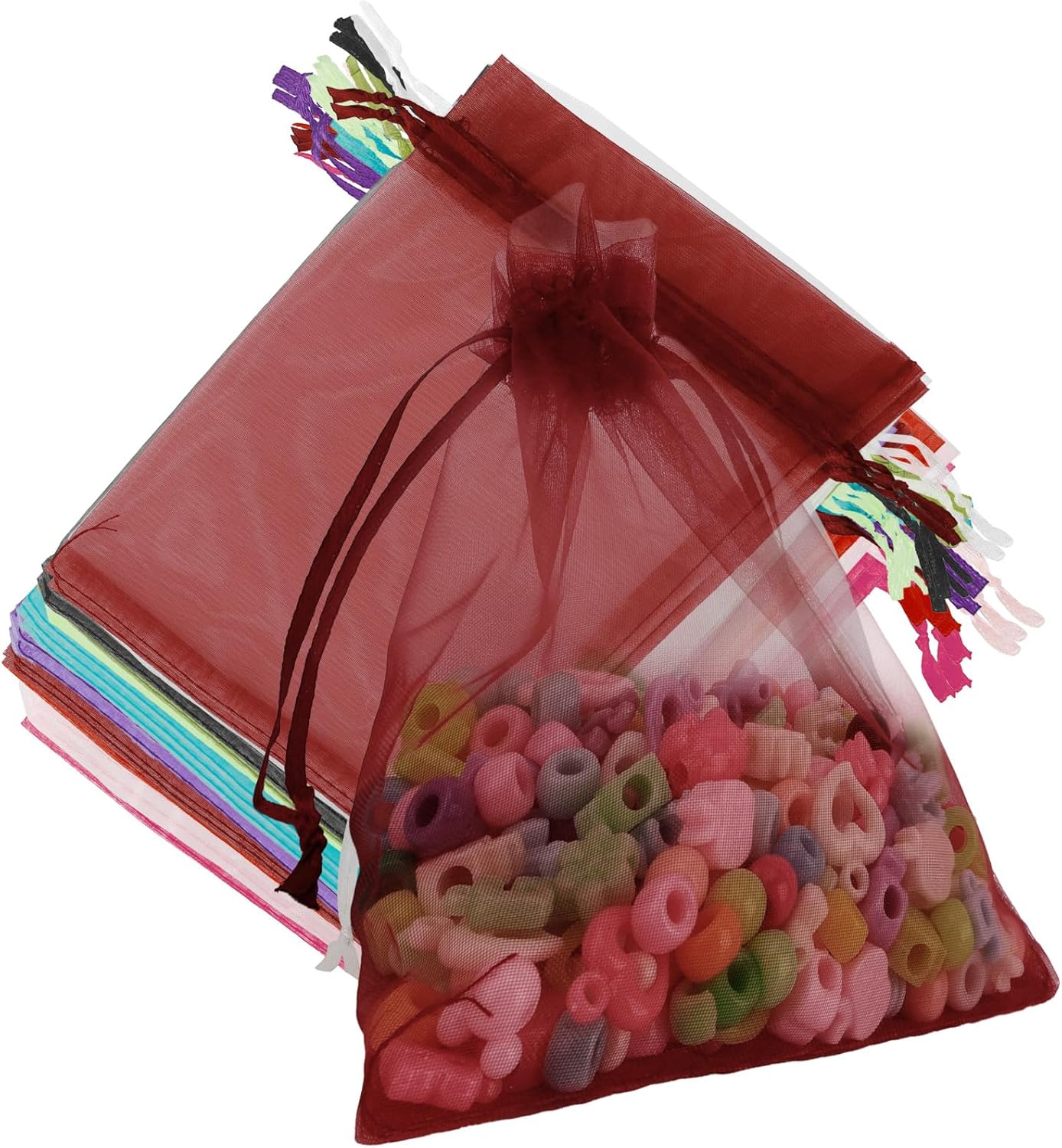 Organza Bags, Organza Bags 5 x 7 Inch, 50 Pcs White Sheer Party Favor Mesh Bag with Drawstring, Small Jewelry Gift Candy Bag for Wedding Christmas Birthday Halloween Graduation Party Favors Supplies