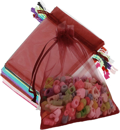 Organza Bags, Organza Bags 5 x 7 Inch, 50 Pcs White Sheer Party Favor Mesh Bag with Drawstring, Small Jewelry Gift Candy Bag for Wedding Christmas Birthday Halloween Graduation Party Favors Supplies