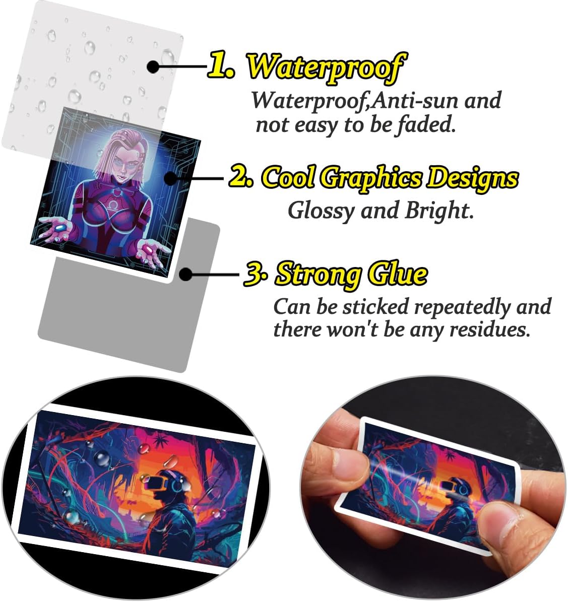 QTL Neon Stickers for Teens & Students Prizes, Waterproof Vinyl Party Favor Stickers, School Rewards, Water Bottle and Laptop, 50PCS - Colors B
