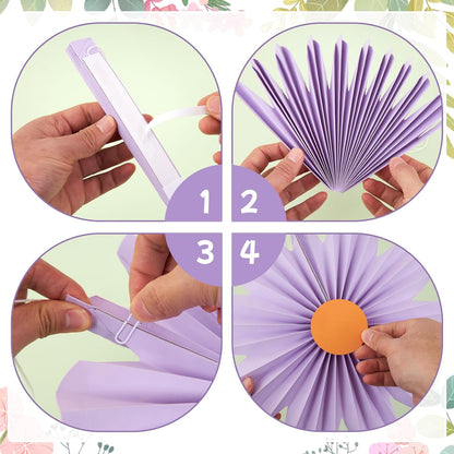 PAPER JAZZ Paper Flowers with Paper Fan Boho Hanging Decor Artificial Flowers Decorations for Wall Pink and Orange Party Decorations for Classroom, Beach Party, Summer Birthday Party Pack of 11.