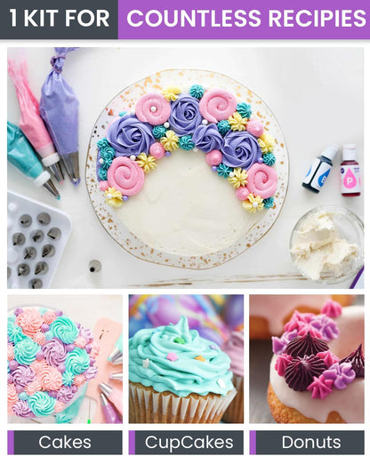 RFAQK 74 PCs Icing Piping Bags and Tips Set, Cake Decorating Kit with 48-Numbered Piping Tips, Anti Burst Pastry Bags for Cookie Cupcake Cake Decoration, Cake Decorating Tips Set with Booklet & E-book