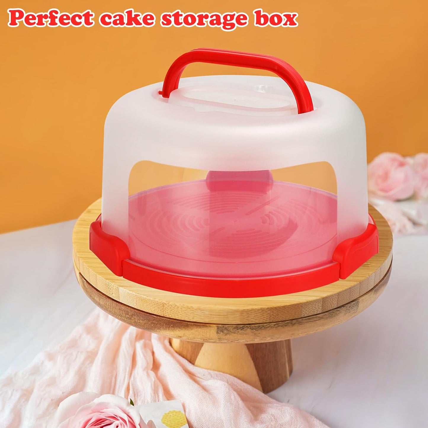 Cake Carrier with Lid and Handle, Fit 10’’ Cake Stand with Lid, Cake Transport Storage Container, Cake Containers Cover Stand with Lids, 3 Secure Side Closures (Pink)