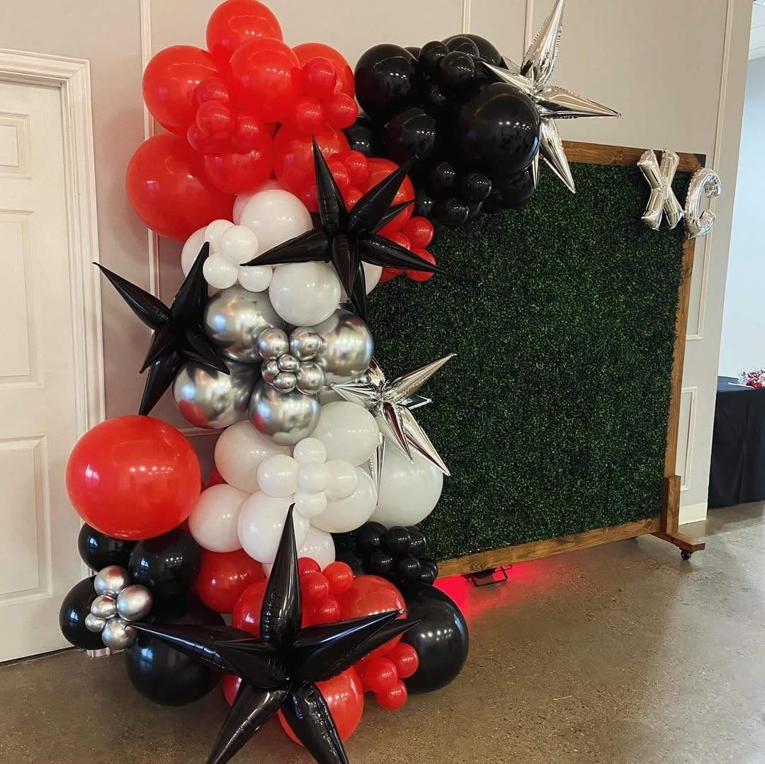 153Pcs Black and Silver White Balloon Garland Arch Kit with Stars, 22 18 12 10 5 inch Disco Ball Balloons Black White Metallic Silver Confetti Balloon for Birthday Graduation Party Decorations