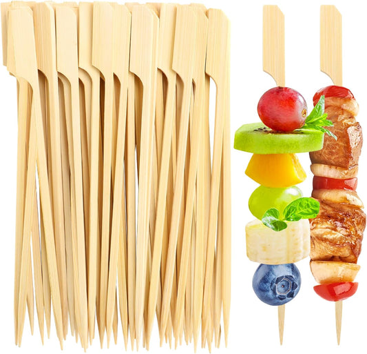 200PCS Bamboo Skewers for Appetizers, [6 Inch] Long Cocktail Picks Fancy Toothpicks for Appetizers, Flat Paddle Wooden Skewers Food Sticks for Party Drinks Fruit BBQ, Charcuterie Boards Accessories
