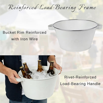 Metal Ice Buckets for Parties, Beer Cooler, Drink Tub & Christmas Decor Rustic Tub, Gift Bucket for a Holiday, Home Table Centerpieces Storage Decor, 13in dia