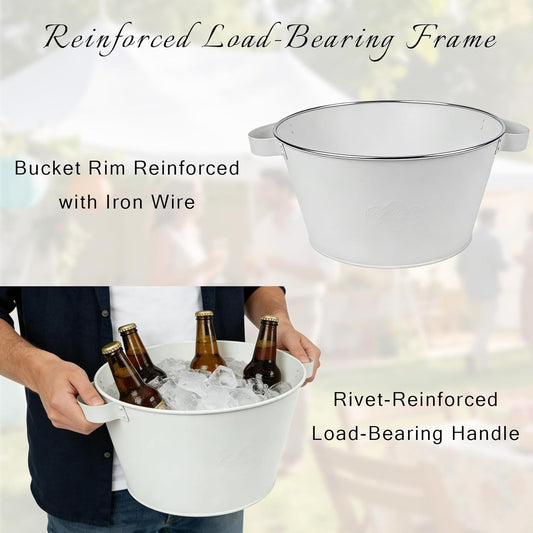Metal Ice Buckets for Parties, Beer Cooler, Drink Tub & Christmas Decor Rustic Tub, Gift Bucket for a Holiday, Home Table Centerpieces Storage Decor, 13in dia
